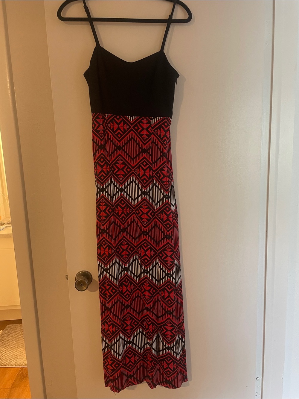 Forever 21 Black Bodice Red & White Aztec-Print Maxi Dress